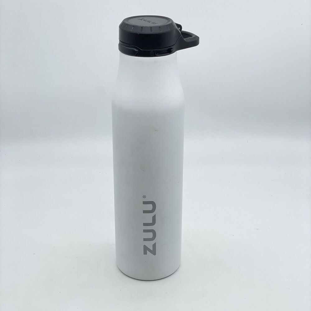 ZULU 26oz Stainless Steel Insulated Water Bottle White Black Handle Lid Sports